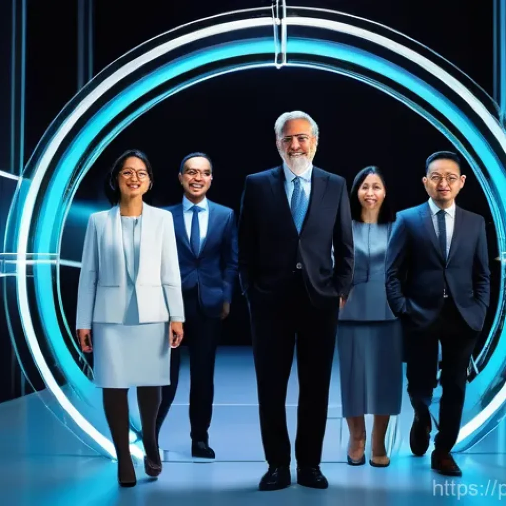 리더십 코칭의 가치와 미래 - **Prompt 1: Adaptive and Agile Leadership Navigating Change**
"A diverse group of professionals ...