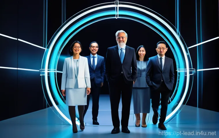 리더십 코칭의 가치와 미래 - **Prompt 1: Adaptive and Agile Leadership Navigating Change**
"A diverse group of professionals ...