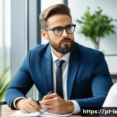Home 33 리더십 코치의 자격증 준비 - A professional leadership coach in a modern corporate office, wearing smart business casual attire a...