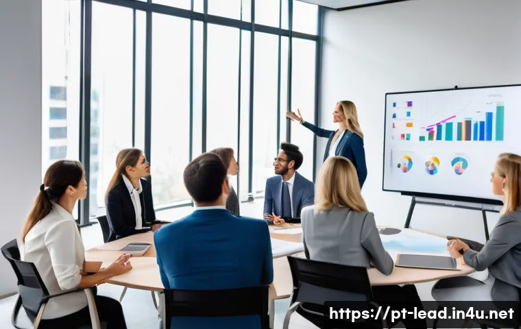리더십 코치의 이론과 실무의 균형 - A diverse group of professional business leaders engaged in an interactive coaching session inside a...