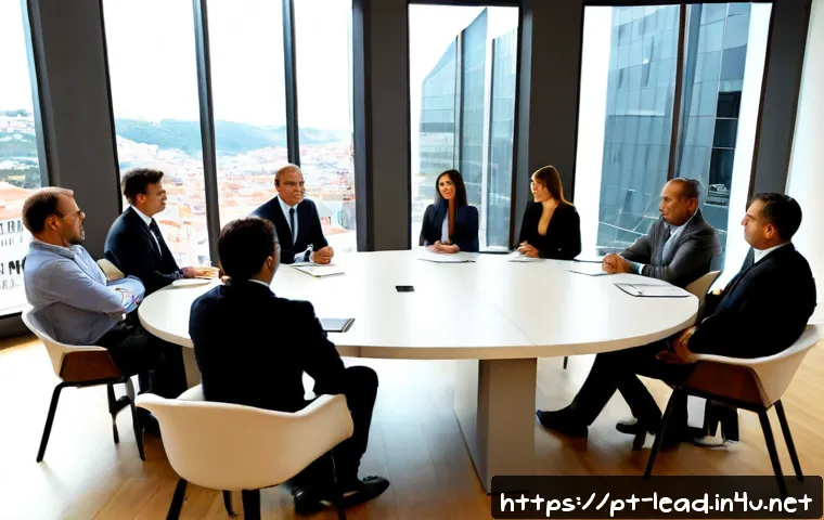 Home 17 리더십 코칭 과정 추천 - Photorealistic leadership coaching workshop in a modern Lisbon business training room, diverse Portu...
